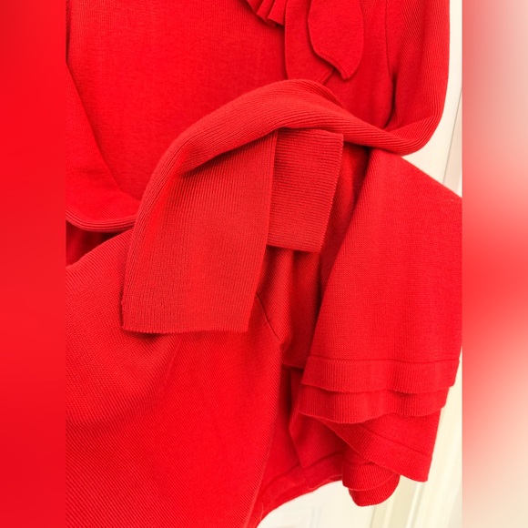 Jessica Howard Red Sweater Knit Dress, Bow Design, Long Sleeve Flair Skirt, Sz M - Picture 7 of 12